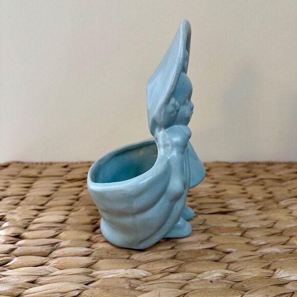 Vintage Haeger Pottery Crying Baby Girl with Bonnet Planter in Matte Blue - Picture 2 of 7